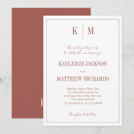 Convite Boho Terracotta Monogram Elegant Wedding