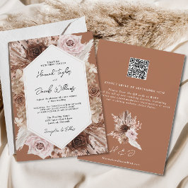 Convite Boho Terracotta Pampas Grass Código QR Casamento R