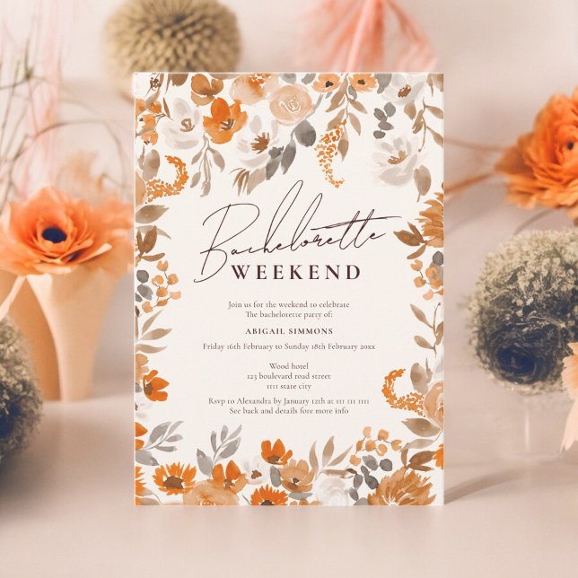 Convite Boho terracotta pintou uma solteira no fim de sema (Boho terracotta hand painted bachelorette weekend invitation)