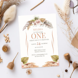 Convite Boho Terracotta primeiro aniversario Floral Convit