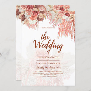 Convite Boho Terracotta Rosa Pampas Grass Casamento Floral