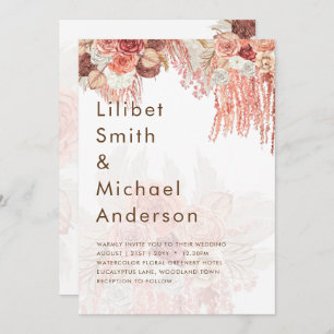 Convite Boho Terracotta Rosa Pampas Grass Casamento Floral