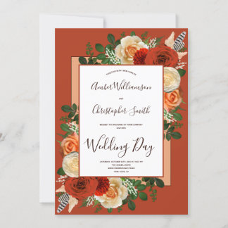 Convite Boho Terracotta Rust Floral Pampas Grass Casamento