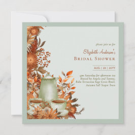 Convite Boho Terracotta Sage Tea Party Baby Chá de panela