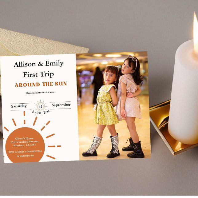 Convite Boho terracotta Twins no primeiro aniversário (Criador carregado)