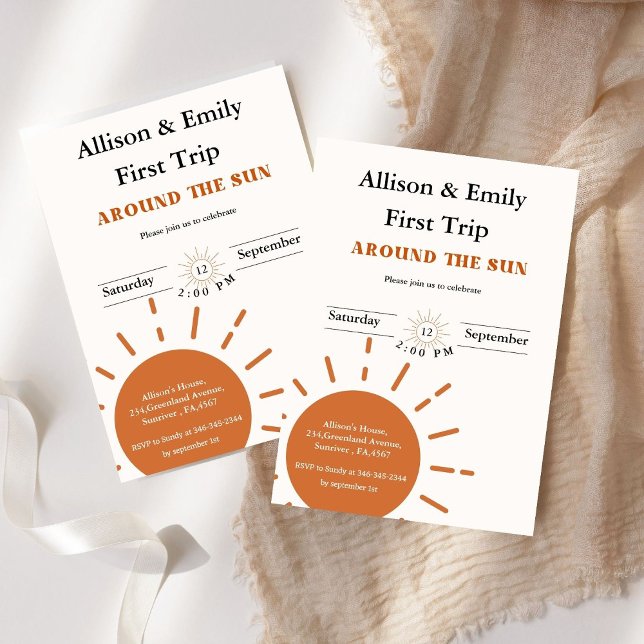 Convite Boho terracotta Twins no primeiro aniversário (Criador carregado)