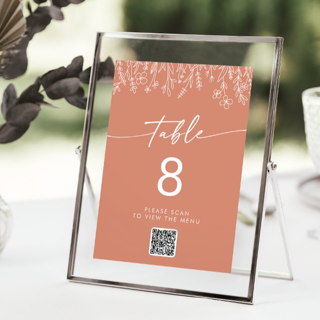 Convite Boho Terracotta Wildflower QR Code Table Numbers (Criador carregado)
