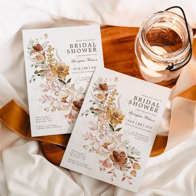 Convite Boho Terracotta Yellow Garden Floral Chá de panela (Criador carregado)