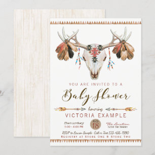 Convite Boho Tribal Deer Skull Baby Shower Invasores