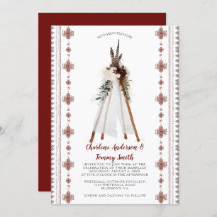 Convite Boho Tribal Feather Floral Teepee Wedding