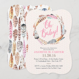 Convite Boho Tribal Feathers Watercolor| Chá de fraldas