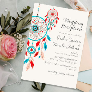 Convite Boho Tribal Pena Dreamcatcher Casamento Recepção