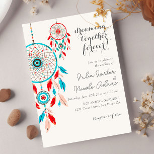 Convite Boho Tribal Penas Dreamcatcher Foto Casamento