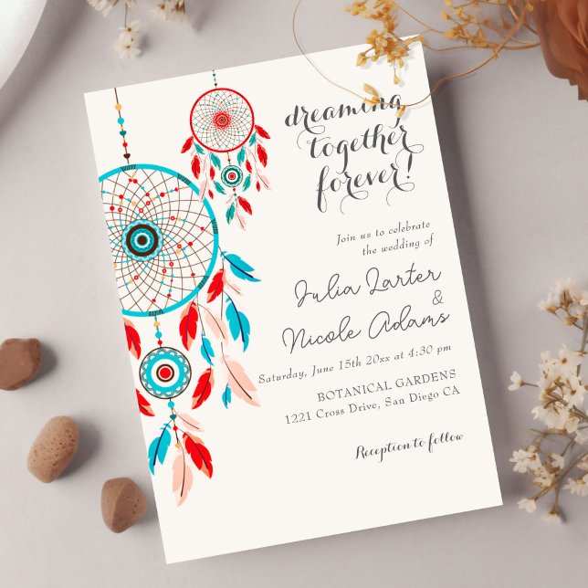 Convite Boho Tribal Penas Dreamcatcher Foto Casamento (Criador carregado)
