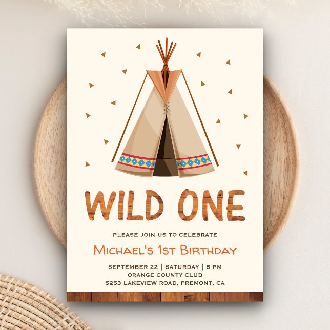 Convite Boho Tribal Teepee Boys Wild One First Birday (Criador carregado)
