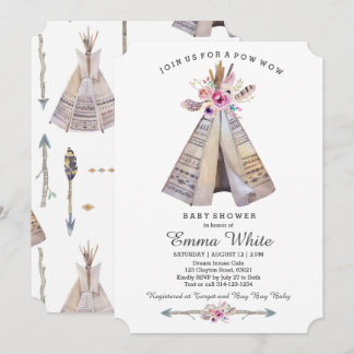 Convite Boho Tribal Teepee Floral Chá de fraldas