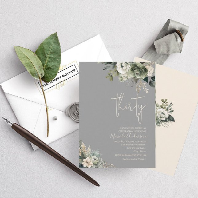 Convite Boho trinta sábios, flores verdes, anos d'água (Criador carregado)