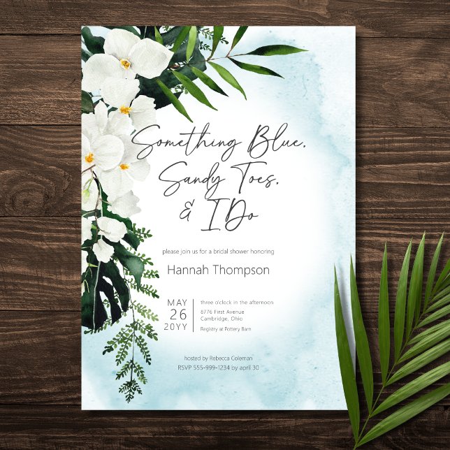 Convite Boho Tropical Aqua Algo Chá de panela Azul (Boho Tropical Aqua Something Blue Bridal Shower Invitation)