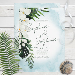 Convite Boho Tropical Aqua Watercolor Casamento