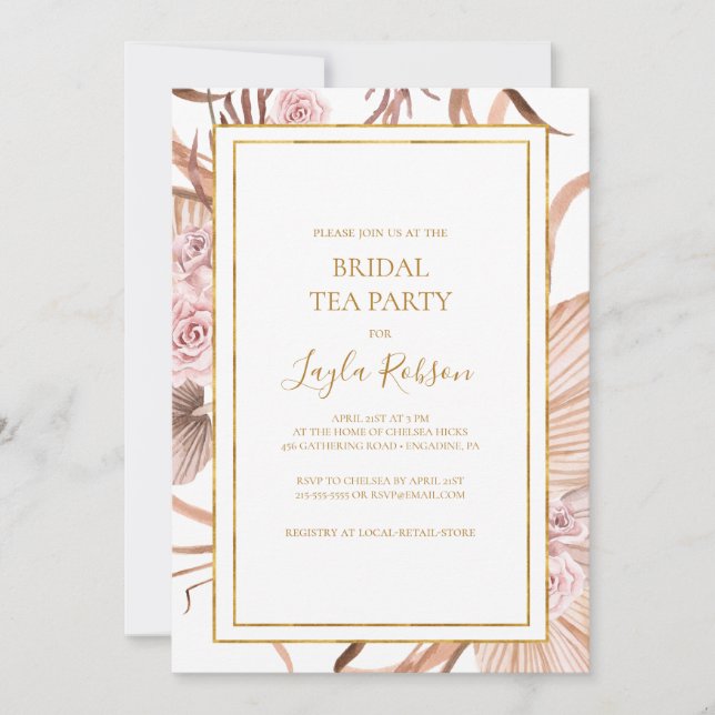 Convite Boho Tropical Botânica | Bridal Tea Party (Frente)