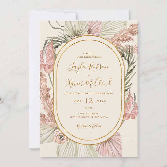 Convite Boho Tropical Botânica | Ivory All In One Wedding (Frente)