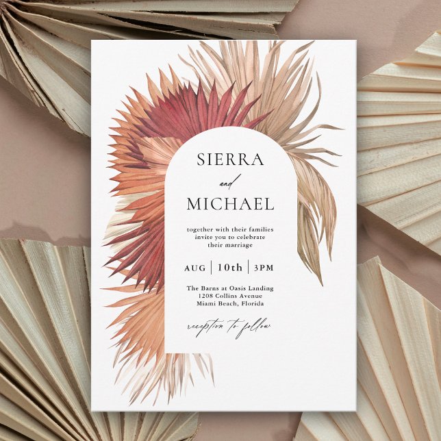 Convite Boho Tropical Fan Palms Coastal Elegance (Criador carregado)