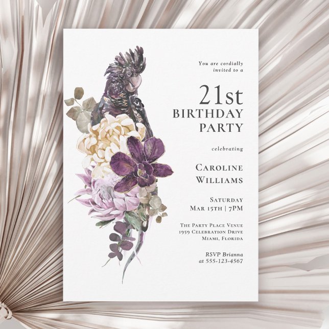 Convite Boho Tropical Purple aniversário de 21 anos (Available in both printed and instant download digital format.)
