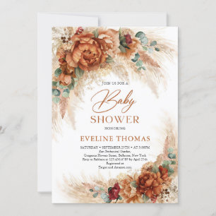 Convite Boho tropical terracotta pampas eucalipto