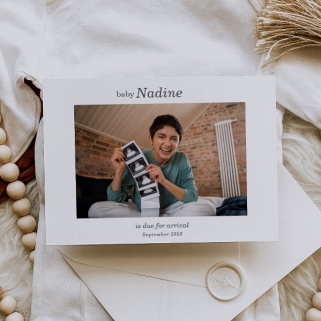 Convite Boho Ultrasound Photo Pregnancy Announcement Card (Criador carregado)