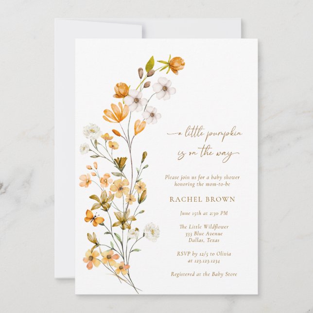 Convite Boho, Uma Pequena Abóbora Está A Caminho Do Chá de (Frente)