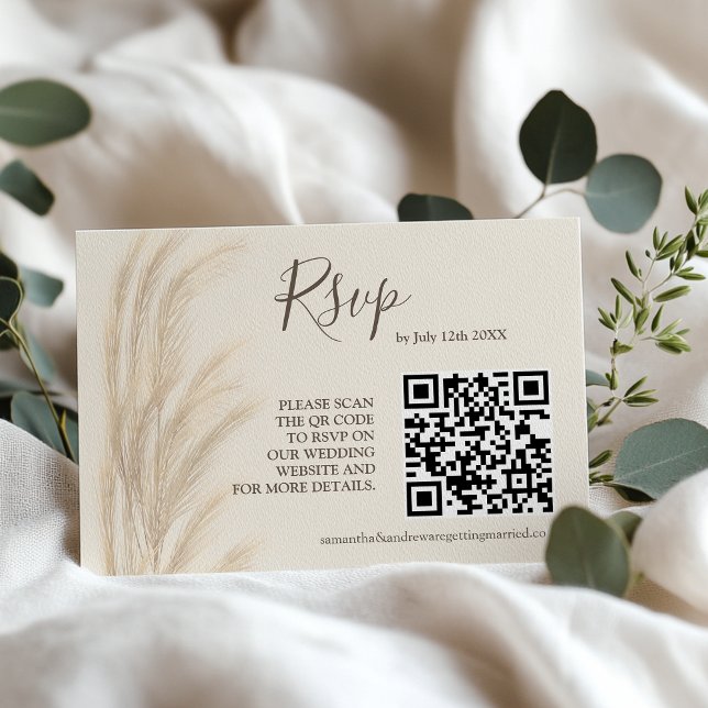Convite Boho verão pampas gramíneas aquarela rsvp qr code (Boho summer pampas grass watercolor rsvp qr code invitation)