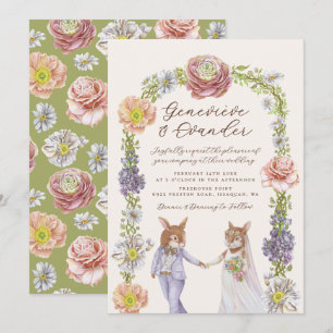 Convite Boho Verde Coelho Coelho Amor Casamento de Aquarel