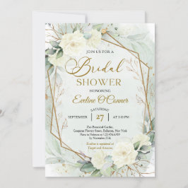 Convite Boho verde e flores brancas falham estrutura doura