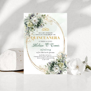 Convite Boho Verde Empoeirado Eucalipto Quinceañera Aniver