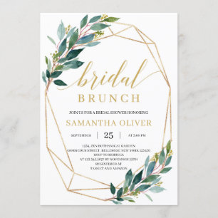 Convite Boho verde eucalipto quadro ouro bridal brunch