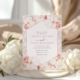 Convite Boho Verde Sage e Rosa Bege Floral Casamento