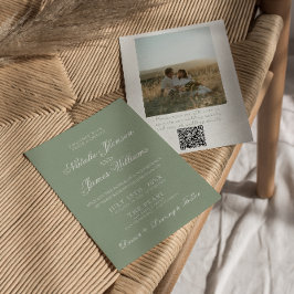Convite Boho Verde Sage Moderno Código QR Casamento de Fot