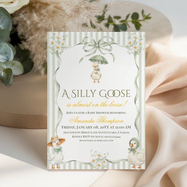 Convite Boho Verde Sage Neutro Festa de Bebê Silly Goose (Criador carregado)