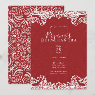 Convite Boho Vermelho Branco Renda Ousado 15 Anos 15 Festa