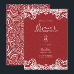 Convite Boho Vermelho e Branco Renda Padrão Ousado Festa D<br><div class="desc">Personalize para qualquer evento</div>