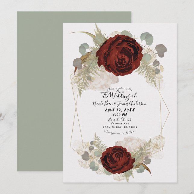 Convite Boho Vintage Glam Botânico Floral Flores Casamento (Frente/Verso)