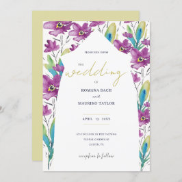 Convite Boho Violet Turquoise Flores Selvagens Aquarelas