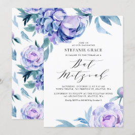Convite Boho Violet Watercolor Peonies Floral Bat Mitzvah
