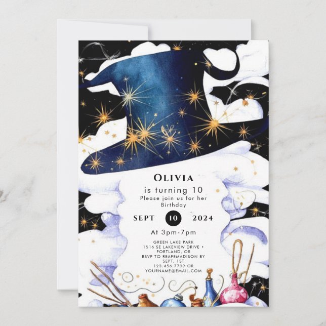 Convite Boho Wand Magic Wizard Birthday (Frente)