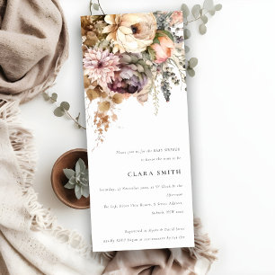 Convite Boho Watercolor Autumn Floral Bunch Chá de fraldas