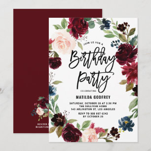Convite Boho Watercolor Autumn Floral Wreath Aniversário