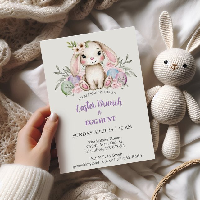 Convite Boho Watercolor Bunny Páscoa Brunch (Easter Bunny Brunch invitation)