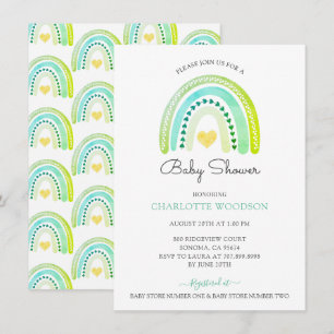 Convite Boho Watercolor - Chá Rainbow Baby Boy 