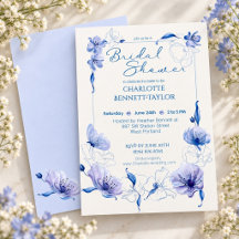 Boho Watercolor Delicate Blue Floral Bridal Shower