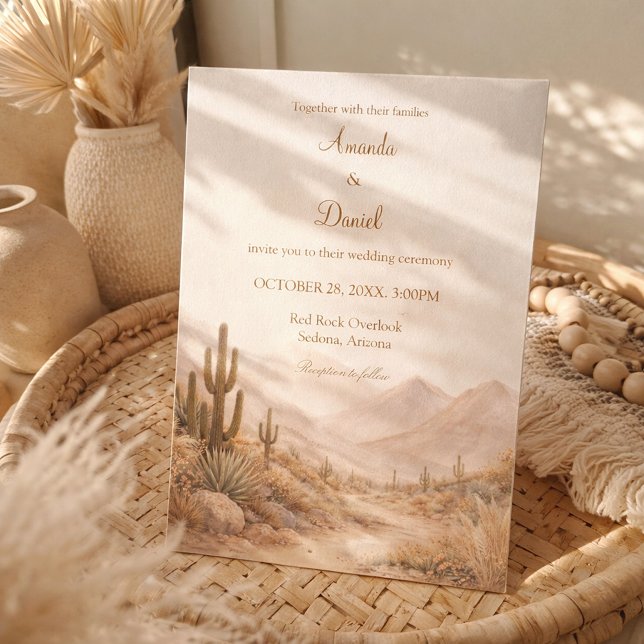Convite Boho Watercolor Desert Wedding Southwest Cactus (Criador carregado)